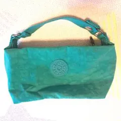 キプリング ポーチ ターコイズブルー　持ち手付き　ハンドバッグ グリーン　緑