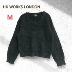 HK ワークスロンドン シャギーニット M ブラック 黒 Vネック プルオーバー