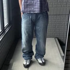 W38 old GAP 00s ワイドストレートデニム インディゴ ヒゲフェード