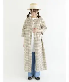 サマンサモスモス ギンガムチェックワンピース ベージュ リネン混 七分袖 美品