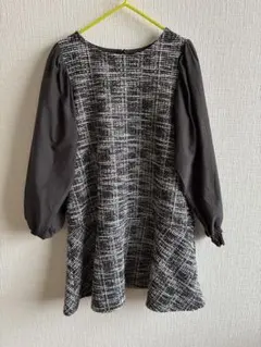 130 rope picnic kidsツイードワンピース　黒　袖切替