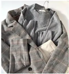 グレー系チェック ダブルブレストジャケット Mサイズ