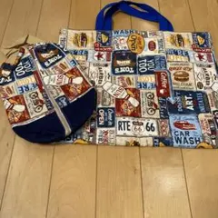 ハンドメイド　大きめ手提げ袋　上履き袋　セット　アメリカン柄