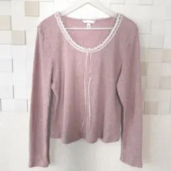 h&m レーストリムリブトップス XL ピンク
