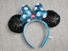 ミニーマウス風カチューシャ 青白ドット スパンコール