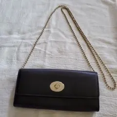 COACH コーチ 長財布 ショルダー付き ゴールド×ブラック チェーン