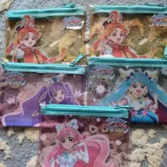 かっぱ寿司&プリキュア　　 アニメキャラクター 透明ミニポーチ 5個セット