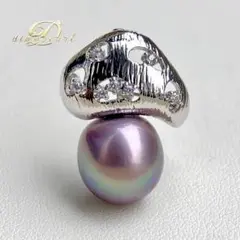 本真珠淡水バロックパール　パープル14×12.7㍉キノコブローチBEN1058