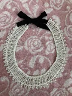 パールビーズ チョーカー ネックレス 黒リボン