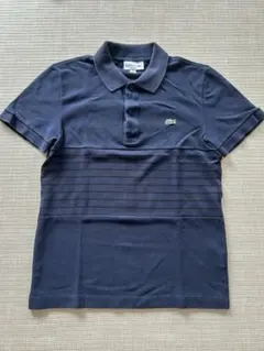 LACOSTE ポロシャツ 半袖 S ネイビー パネルボーダー 鹿の子地