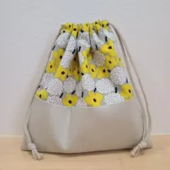 No.840 ハンドメイド　巾着　花柄 グレー　コップ袋　給食袋