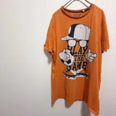 C&A Tシャツ ビッグプリント ストリート M オレンジ 古着