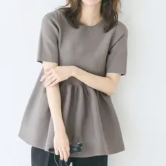 coca スポンディッシュニットペプラムトップスグレー 半袖チュニック Lサイズ