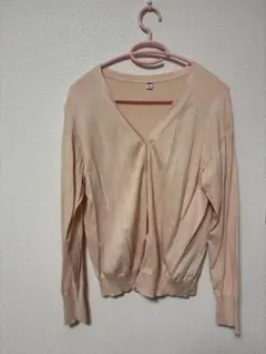 UNIQLO UVカットスーピマコットンVネックカーディガン（長袖） ピンク L