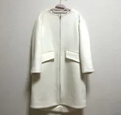 Spick&Span ウール ノーカラー フロントジップロングコート 白 36