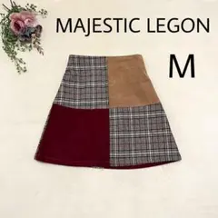 マジェスティックレゴン　スカート　パッチワーク　茶色　赤　チェック柄　ミニ丈