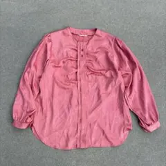 ペイズリー ジャガード ブラウス ピンク レトロ ビジュー　ギミック　韓国　古着