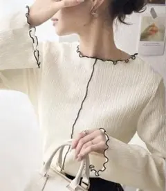 一枚で美人見え。2way配色メロウシャーリングトップス(長袖)