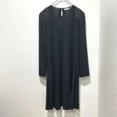 【美品】PINORE(M)ブラック 長袖ワンピース　シフォン素材 透け感 フレア