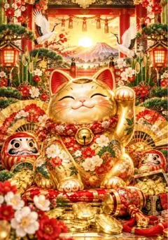 【匿名発送】金の招き猫 開運アート L版