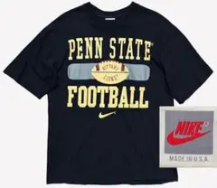 NIKEusa製90s銀タグカレッジセンタースウッシュTシャツ黒MフェードPEN