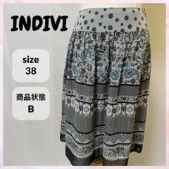 INDIVI フレアスカート エスニック柄 花柄 シフォン調
