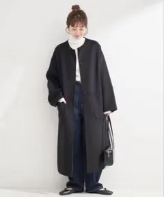 ノーカラーブラックロングジャケットのサムネイル