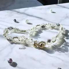 パール×透明ビーズの上品ブレスレット ゴールドアクセント