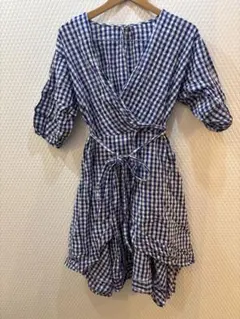 Max&Seven 青と白のギンガムチェック柄ラップシャツチュニック