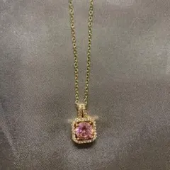 ＊*読様 エレガントピンクトパーズ風ジルコニアカラーストーン ネックレス