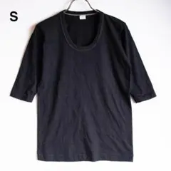 【 ヤケあり 】日本製 無地 5分袖 Uネック Tシャツ S ブラック