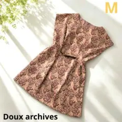 赤花柄 ノースリーブひざ丈ワンピースM ベージュ ベルト ドゥアルシーヴ ベロアのサムネイル