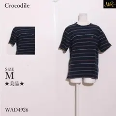 Crocodile トップス ポロシャツ 半袖 ボーダー柄 ロゴ刺繡 ポケット付