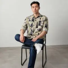 AZUL BY MOUSSY コットンリネン総柄シャツ M アズールバイマウジーのサムネイル