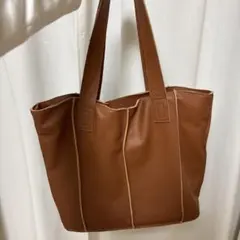ブラウン レザー風 トートバッグ 大容量