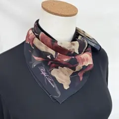 3-9.Ralph Lauren リーフモチーフ　シルクスカーフ　ブラック