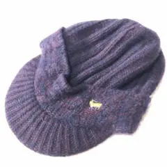 リブ編みニット帽 ダークブルーとワインレッド