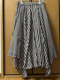 チェック柄 ロングスカート アシンメトリー