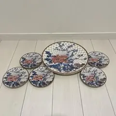 【昭和レトロ】花柄陶器大皿と取り皿5枚セット