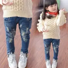 キッズデニムパンツ 可愛い ジーンズ 男の子 ダメージデニム 新秋着  長ズボン