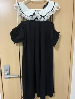 Ank Rougeレース襟付き 半袖 肩出し ブラウス ブラック