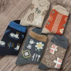 北欧 ウール混ソックス5足セット まとめ売り 暖かい靴下 W5AW25B02