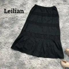 Leilian レリアン ロングスカート ブラック フレア レース【9】