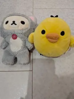 コリラックマ　あつめておすわりぬいぐるみ のんびりネコ　 キイロイトリまとめ売り