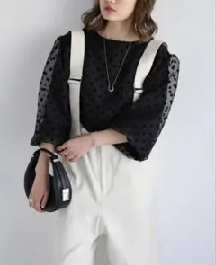 ♡新品♡ボンジュールサガン　ドットチュールレイヤードボリュームスリーブブラウス