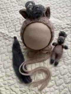 ニューボーンフォト用　2026干支　馬人形＆馬ボンネット