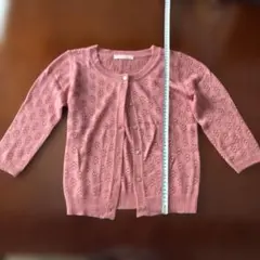 ピンク 七分袖 レース編みカーディガン M