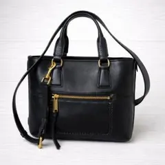 極美品☆コールハーン 2way ショルダーバッグ シボ革 黒 ハンドバッグ