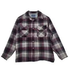 70s PENDLETON オンブレ　ボードシャツ　開襟　バーガンディ　L相当