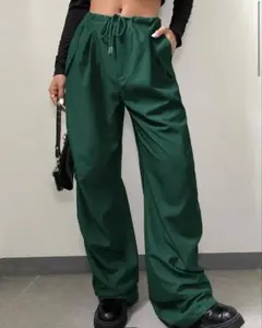 ダークグリーン ワイドパンツ ドローストリング